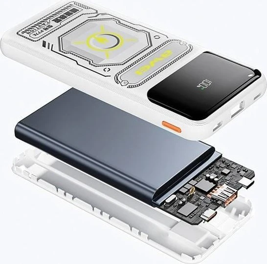 AWEI išorinė baterija su integruotu „Lightning“ / USB-C laidu P77K 10000mAh juodos spalvos 22.5W