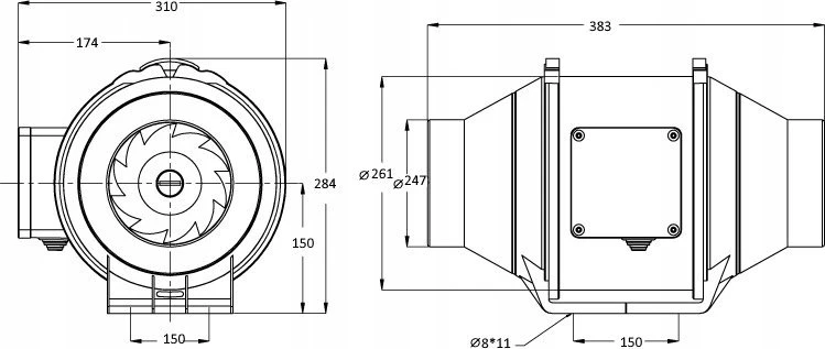 AWENTA ašinis sieninis ventiliatorius WO250, skersmuo 250 mm, 38 W, 740 m3/h, 230 V, baltas