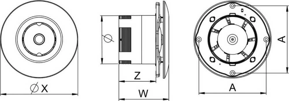 AWENTA Awenta WXO125H Orbit vonios ventiliatorius fi125mm 160m3/h 16W 230V su drėgmės jutikliu ir laikmačiu, balta