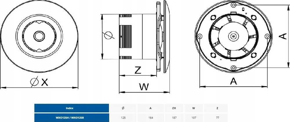 AWENTA Awenta WXO125H Orbit vonios ventiliatorius fi125mm 160m3/h 16W 230V su drėgmės jutikliu ir laikmačiu, balta