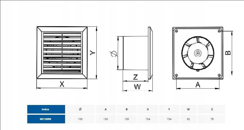 AWENTA Klasikinis vonios ventiliatorius fi100 68m3/h 14W 230V baltas Awenta WC100