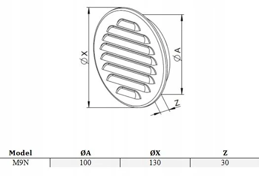 AWENTA Vėdinimo grotelės Awenta M9N fi100mm sidabrinės