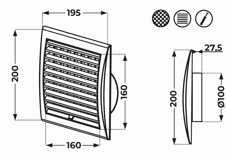AWENTA Vėdinimo grotelės Awenta TL14 160x160mm baltos