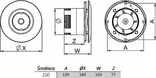 AWENTA Sateo fi100 vonios lubų ventiliatorius 87m3/h 13W 230V baltas Awenta WXS100