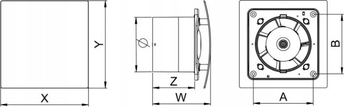 AWENTA Escudo vonios ventiliatorius, 125 mm skersmens, 175 m3/h, 18 W, 230 V, sidabrinis, WES125