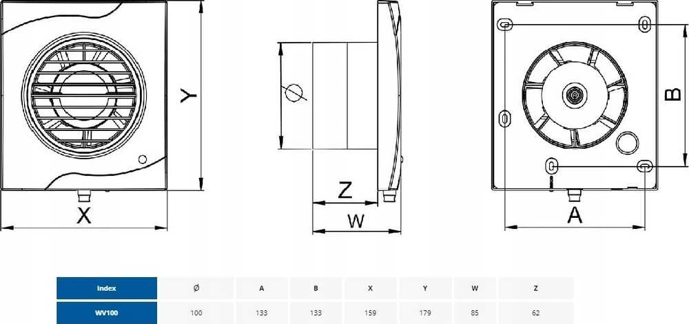 AWENTA vonios ventiliatorius Vecco Ø100 95m3/h 14W 230V balta WV100
