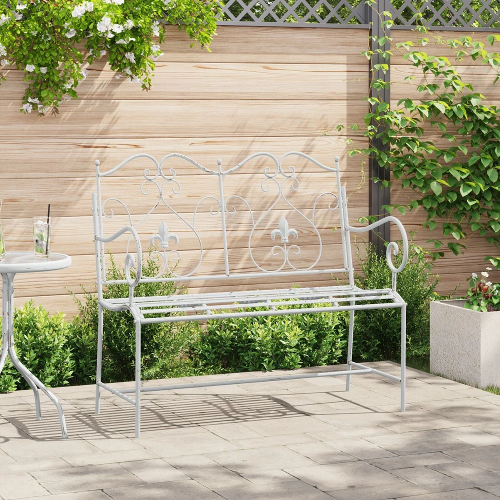 Sodo suolas 2 -Seater 104 x 54 x 93 cm Plienas Antikinė balta