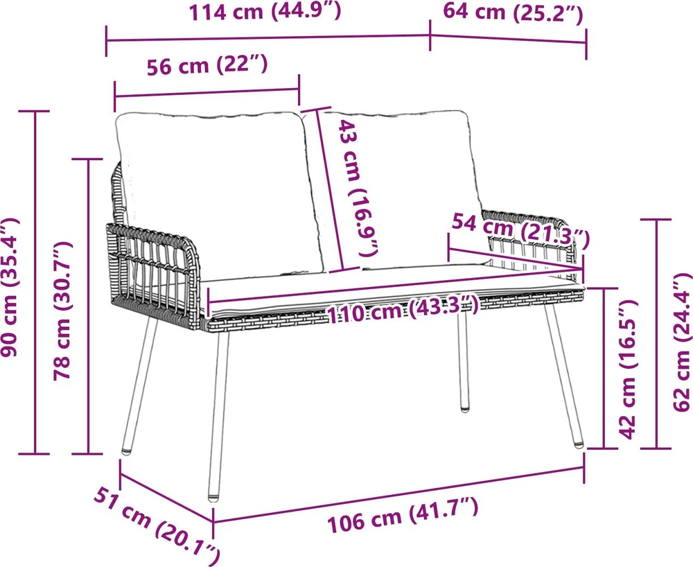 Sodo suolas su pagalve Antracitas 114 x 64 x 90cm Plienas