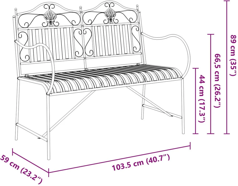 Sodo suolas 2 -Seater 103,5 x 59 x 89 cm Plienas Juoda