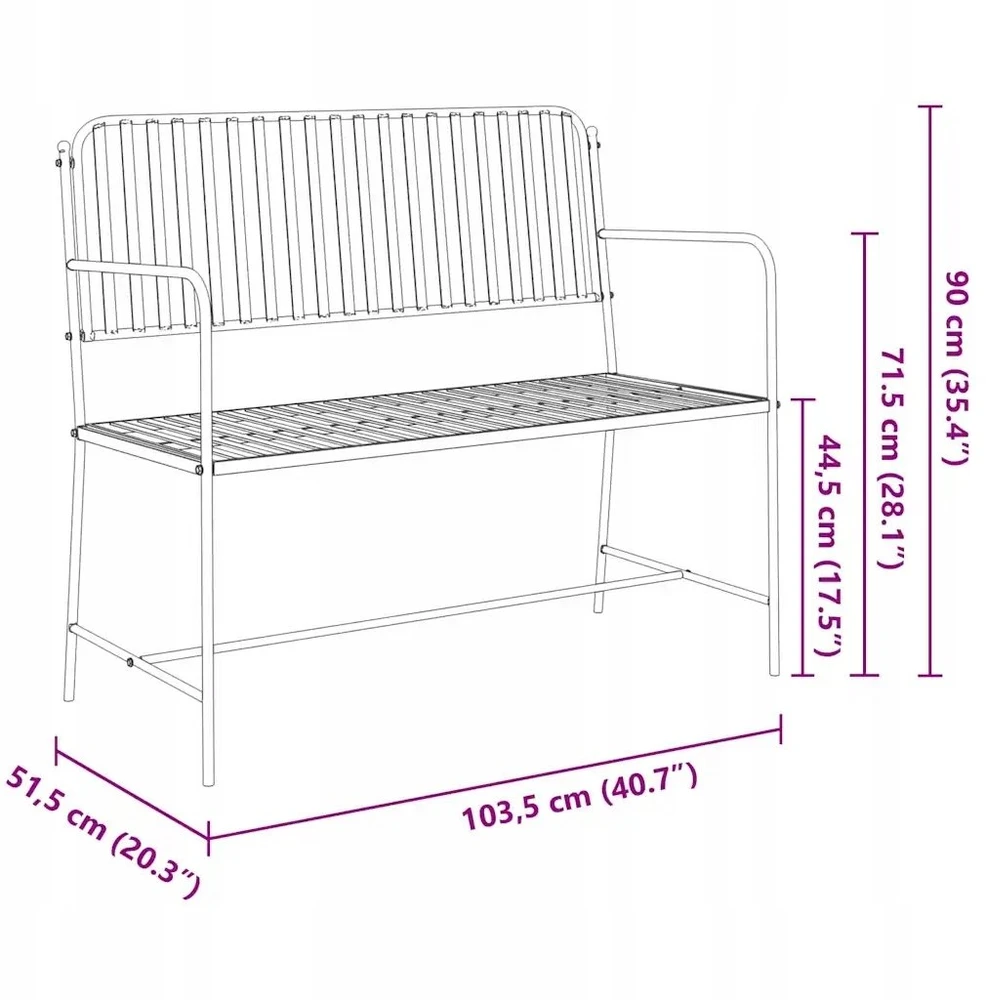 Sodo suolas 2 -Seater 103,5 x 51,5 x 90 cm Plienas Juoda