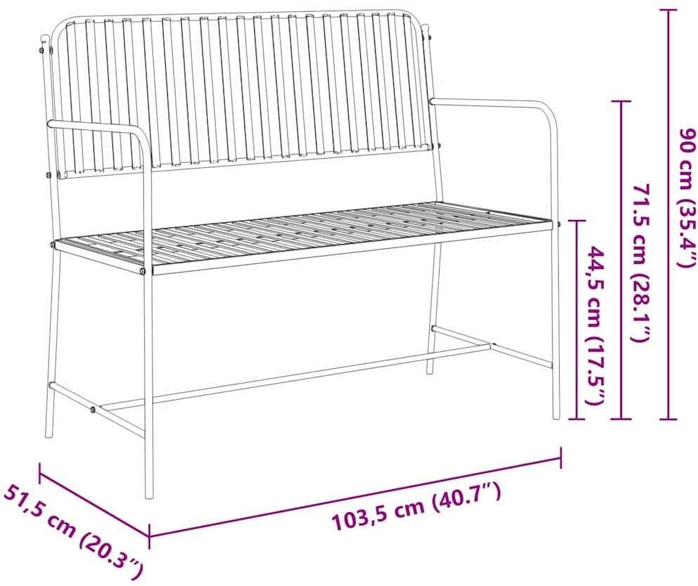 Sodo suolas 2 -Seater 103,5 x 51,5 x 90 cm Plienas