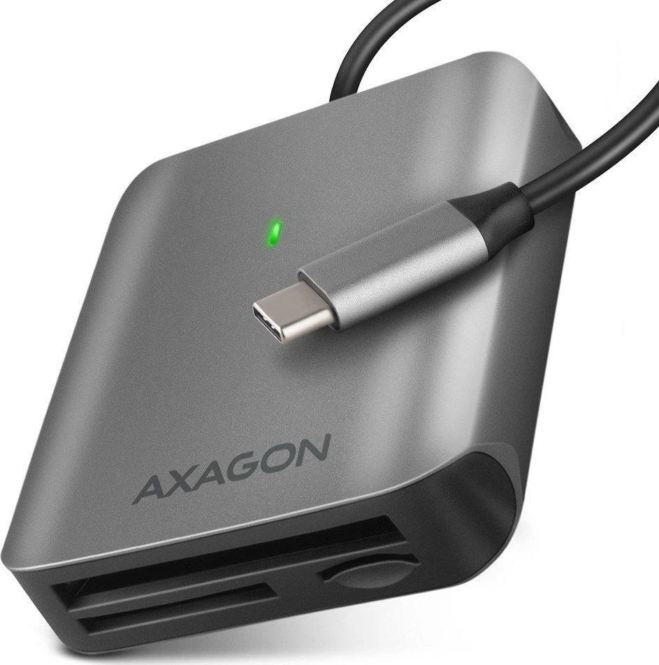 Axagon aliuminio didelės spartos USB-C 3.2 Gen 1 atminties kortelių skaitytuvas. 3 lizdai, UHS-II.