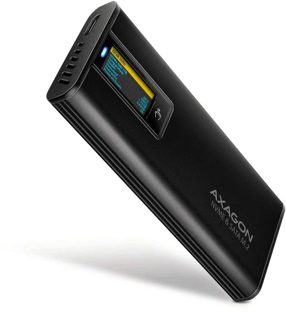„Axagon EEM2-SD2B USB-C 10Gbps-M.2 NVMe ir SATA SSD“ ekrano dėžutė