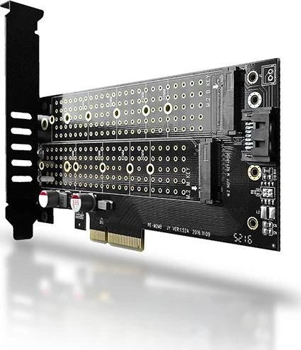AXAGON PCEM2-D PCI-E 3.0 4x - DUAL M.2 SSD (NVMe + SATA), dual voltage, iki 110mm SSD