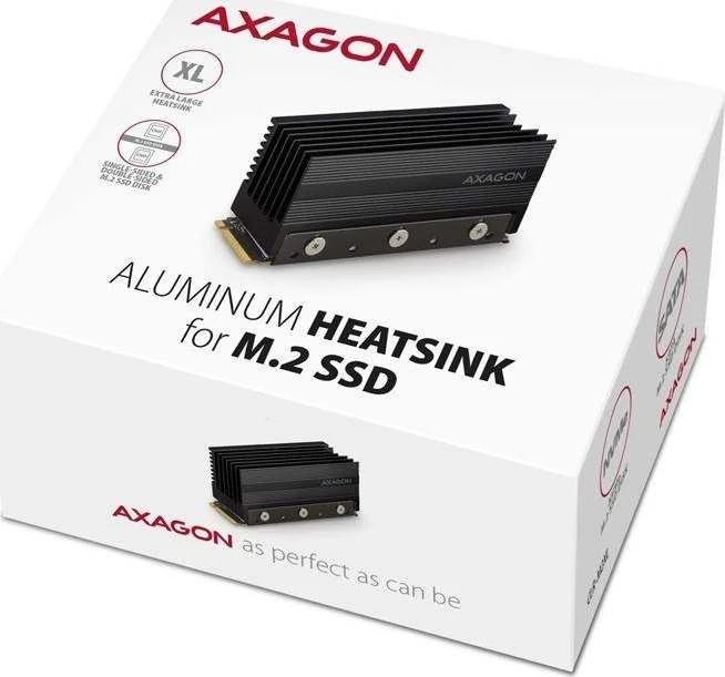Axagon Pasyvus aliuminio radiatorius vienpusiams ir dvipusiams M.2 SSD diskams, dydis 2280, aukštis 36 mm.