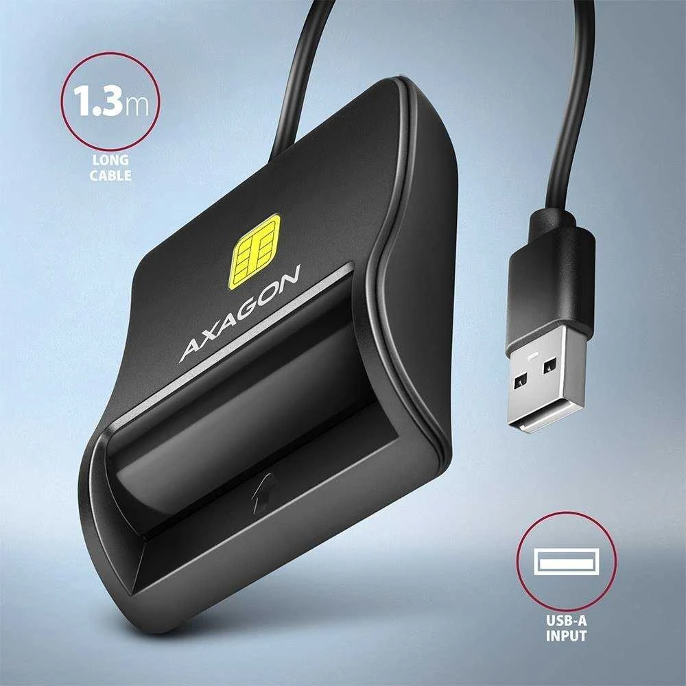 Išmaniųjų / tapatybės kortelių skaitytuvas AXAGON CRE-SM3N FlatReader su USB-A kabeliu
