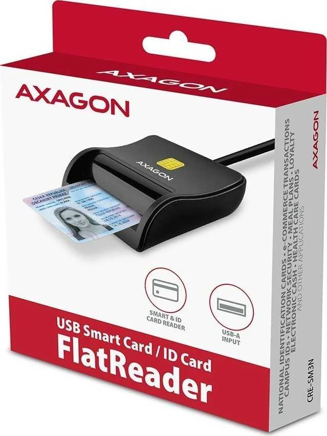 Išmaniųjų / tapatybės kortelių skaitytuvas AXAGON CRE-SM3N FlatReader su USB-A kabeliu