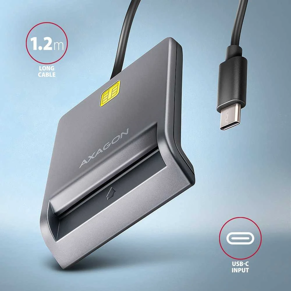 AXAGON CRE-SM3TC USB-C išmaniųjų kortelių/ID kortelių skaitytuvas su 1,2 m laidu
