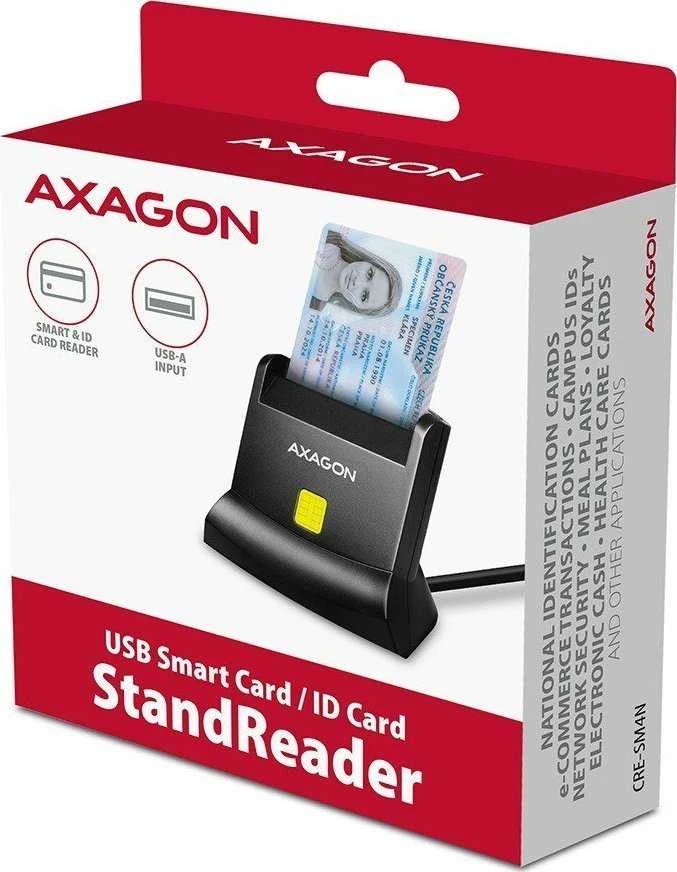 Axagon Universalus stalinis USB kontaktas Smart/ID kortelių skaitytuvas su ilgu USB-A laidu.