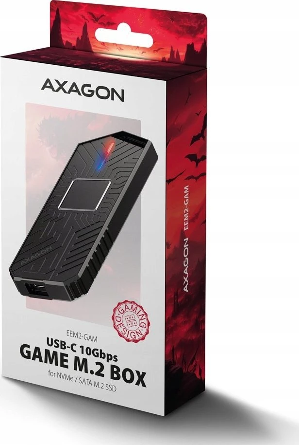„AXAGON USB-C 10Gbps“ – M.2 NVMe ir SATA SSD GAME M.2 dėžutė | EEM2-GAM