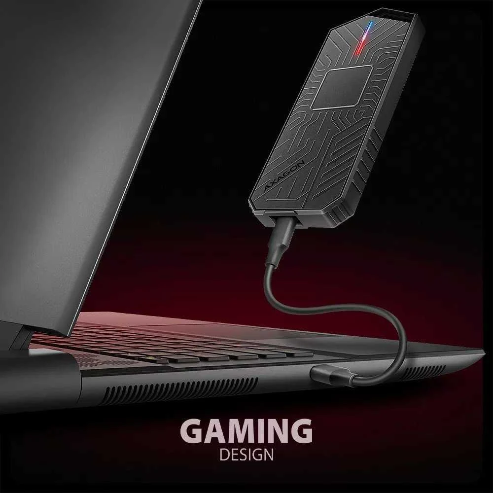 „AXAGON USB-C 10Gbps“ – M.2 NVMe ir SATA SSD GAME M.2 dėžutė | EEM2-GAM