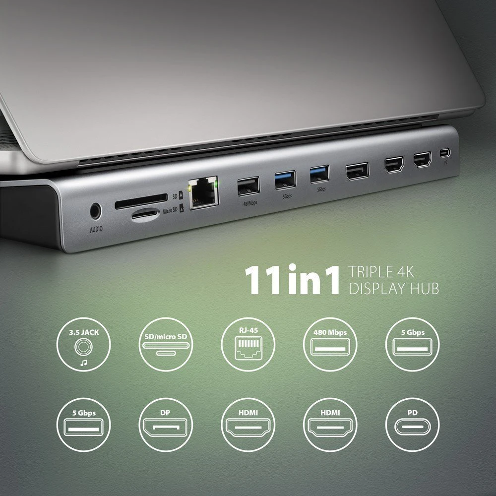 „Axagon“ kelių prievadų USB-C 5Gbps trigubas 4K ekrano šakotuvas HMC-4KX3