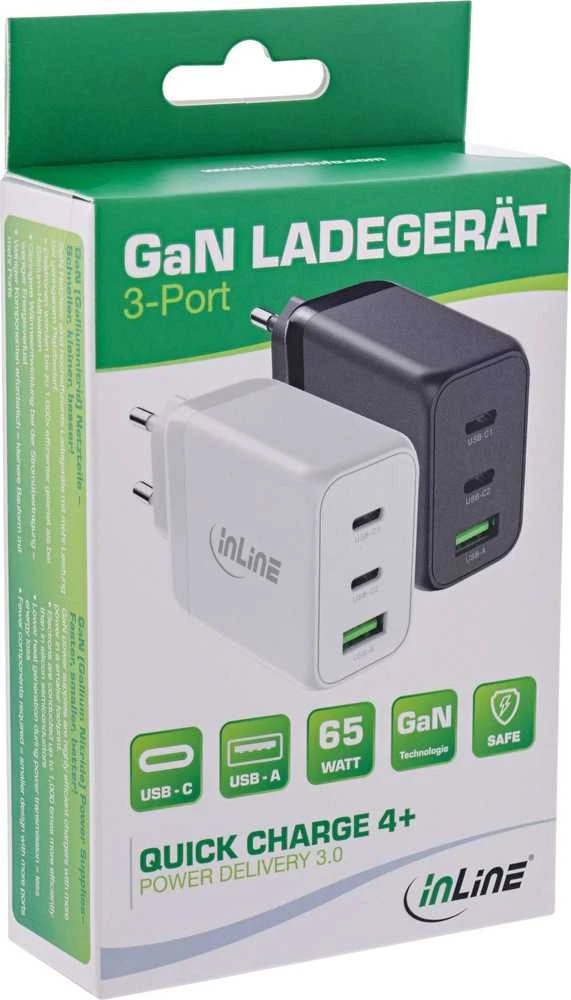 Axagon InLine GaN įkroviklis 1 USB-A 2 USB-C 65W Baltas