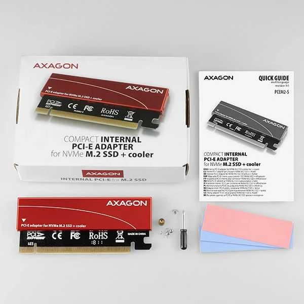 AXAGON PCEM2-S PCI-E 3.0 16x - M.2 SSD NVMe, iki 80mm SSD, žemo profilio, aušintuvas