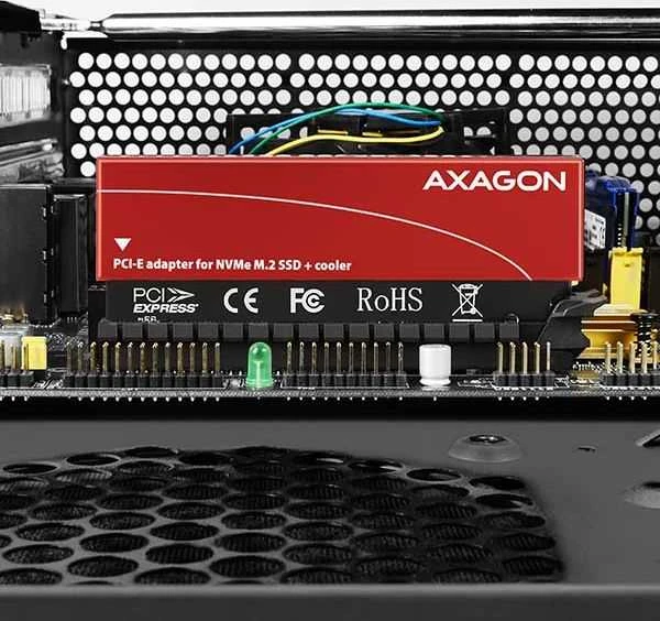 AXAGON PCEM2-S PCI-E 3.0 16x - M.2 SSD NVMe, iki 80mm SSD, žemo profilio, aušintuvas