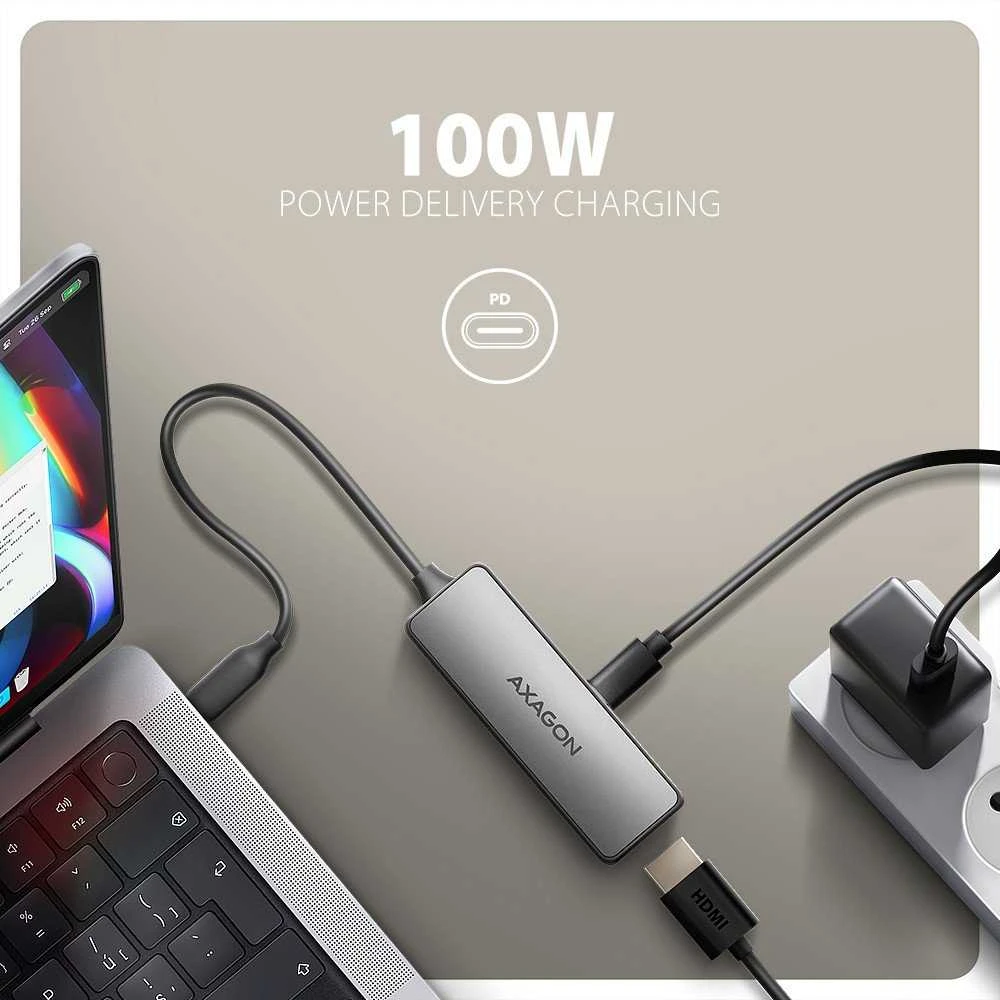 AXAGON RVC-HI8KPD USB-C - HDMI 2.1 adapter, 8K/60Hz, 4K/144Hz, HDR10+, PD 100W