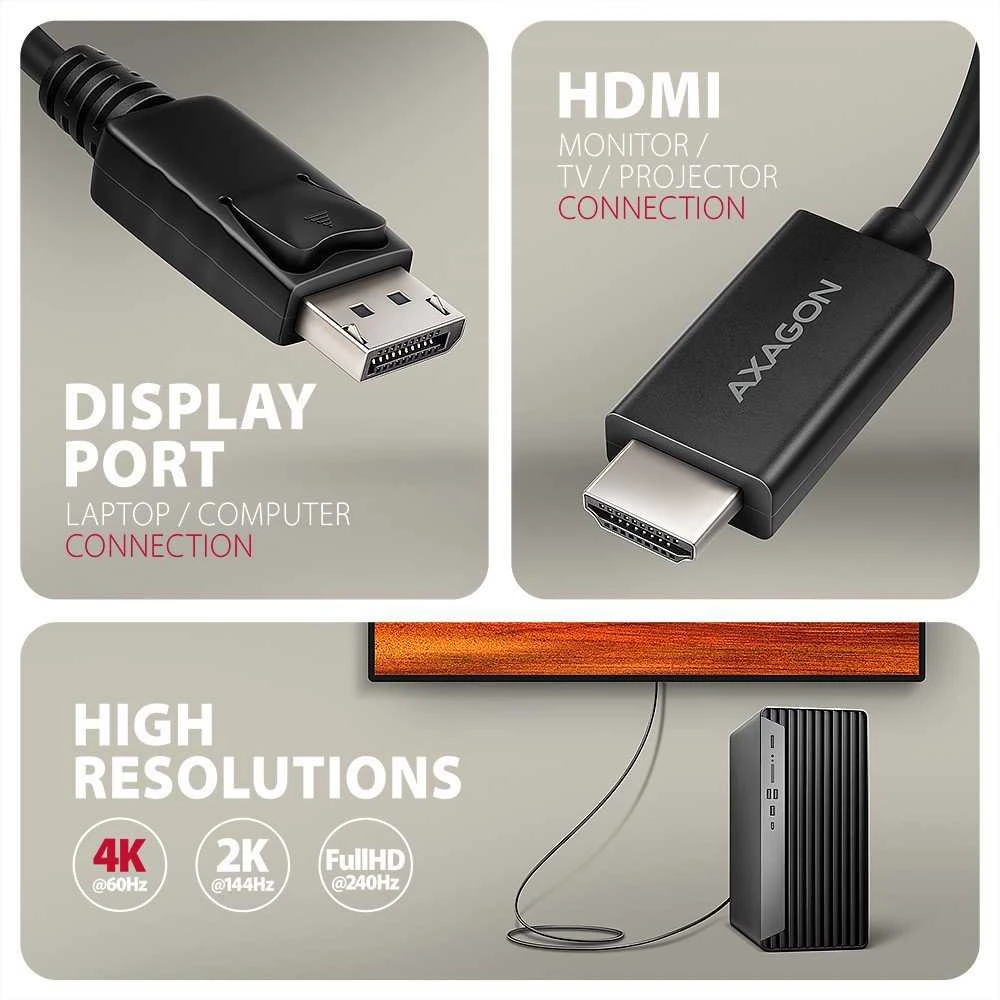 AXAGON RVD-HI20C2 DisplayPort - HDMI 2.0 kabelis 1.8m 4K/60Hz