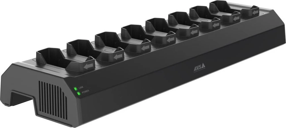 „Axis W701 Mk II“ – įkrovimo ir sinchronizavimo stotelė – 120 vatų – 8 išvesties prievadai (jungtys prie kūno nešiojamai kamerai) – juoda NCS S 9000-N – Europa – skirta AXIS W101, W101 prie kūno nešiojamai kamerai, W120, W800