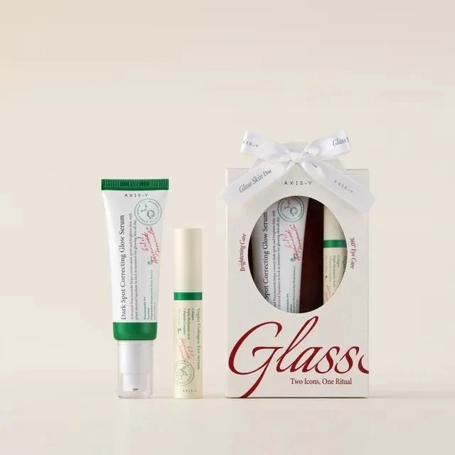 Rinkinys „Axis-Y“: veganiškas kolageno serumas paakių sričiai nuo raukšlių, 10 ml + švytėjimą mažinantis serumas veidui nuo raukšlių, 50 ml