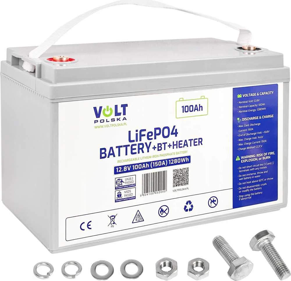 Azo Digital Akumuliatorius LiFePO4 12,8V 100 Ah (150A) + BMS + BLUETOOTH + MATA GRZEWCZA