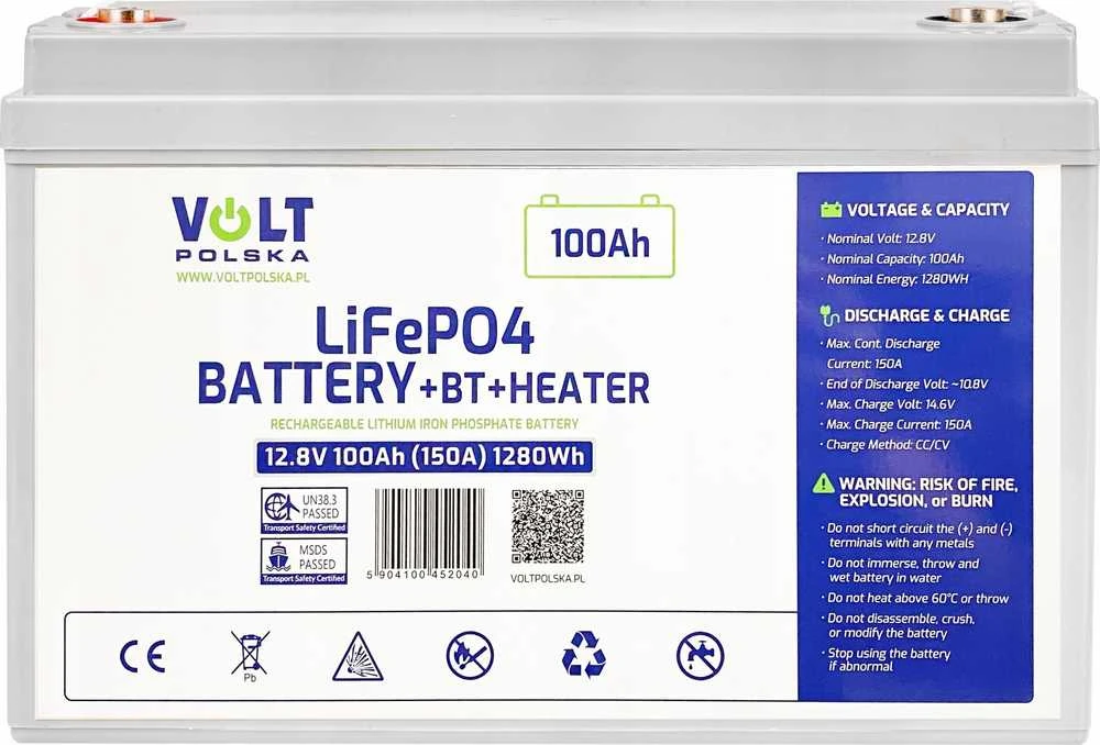 Azo Digital Akumuliatorius LiFePO4 12,8V 100 Ah (150A) + BMS + BLUETOOTH + MATA GRZEWCZA