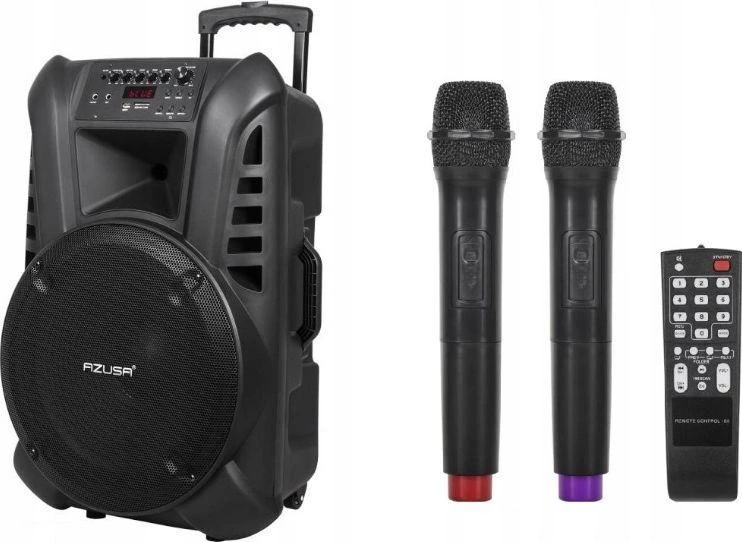Azusa Aktyvus garsiakalbis (su 2 belaidžiais mikrofonais, SD, Bluetooth, USB) 15" 120W