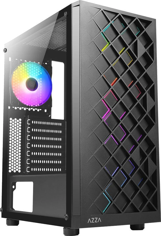 GAMING dėklas AZZA Spectra 280B, su 1xARGB ventiliatoriumi, šoninis langas iš grūdinto stiklo, Be maitinimo šaltinio (apačioje), CSAZ-280B