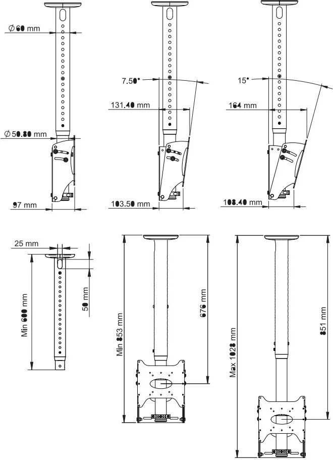 B-Tech Laikiklis sufitowy 15'' - 50''