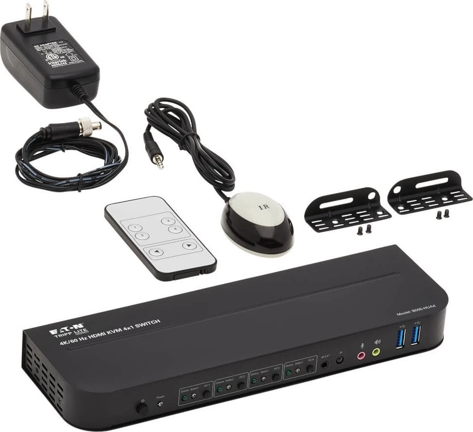 Przełącznik Eaton Tripp Lite series HDMI USB KVM Switch 4-Port 4K 60Hz HDR HDCP 2.2 IR USB Sharing - KVM-/Audio-/USB-Switch - 4 x KVM/Audio/USB - 1 lokalny użytkownik - Desktop