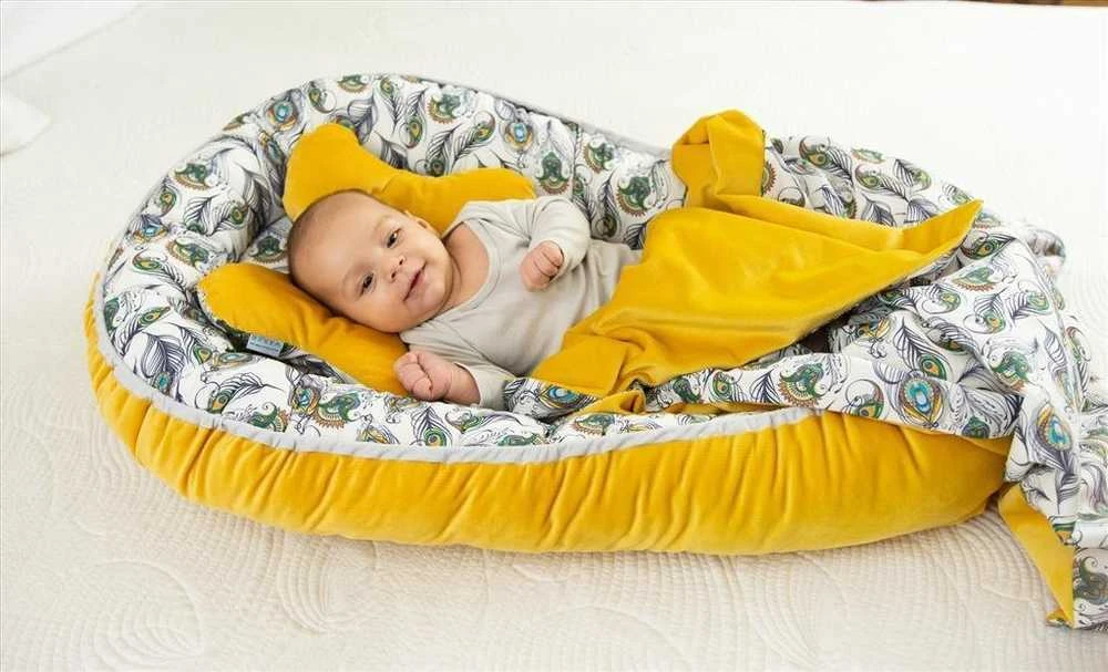 Baby Matex Kūdikio kokonas, drugelio formos pagalvė galvai, medvilnės ir velveto užvalkalas, 55x80 cm, naujagimiams 0-8 mėn., nešiojamas miego lizdelis, kūdikio lizdas