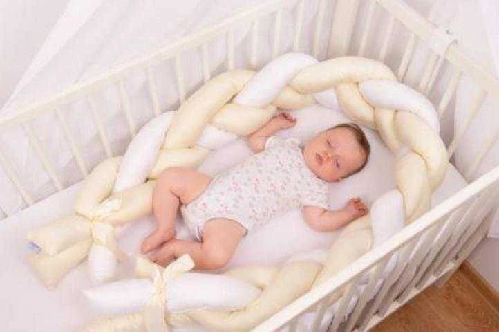 Patalynės komplektas Baby Matex Lovytės apsauga, pintas medvilnės satinas ilgis 200 cm, kūdikio kokonas pagalvė, minkšta lovytės apsaugėlė, vaiko kambario dekoras