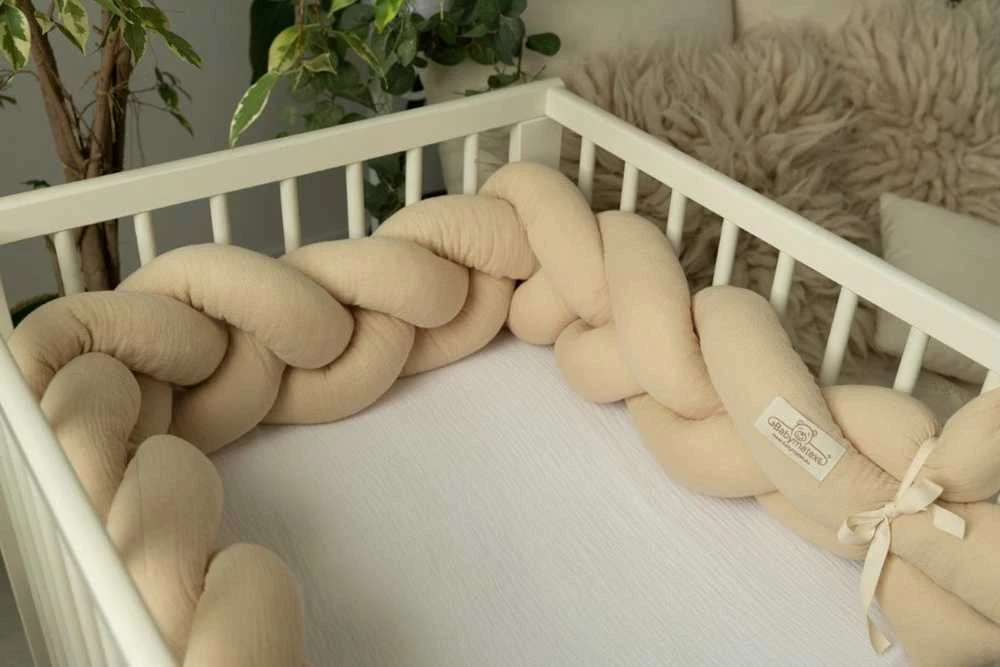 Baby Matex Medvilnės muslino lovelės apsauga, 200 cm ilgio apsauginė pynė, Oeko-Tex sertifikatas, lovelėms ir Mozės krepšiams, kūdikio lizdelis kokonas, minkšta apsauga kūdikiui
