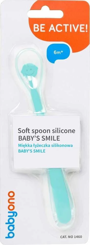 Baby Ono B.O.1460/01 Minkštas silikoninis šaukštelis kūdikiams BABY'S SMILE mėlynas