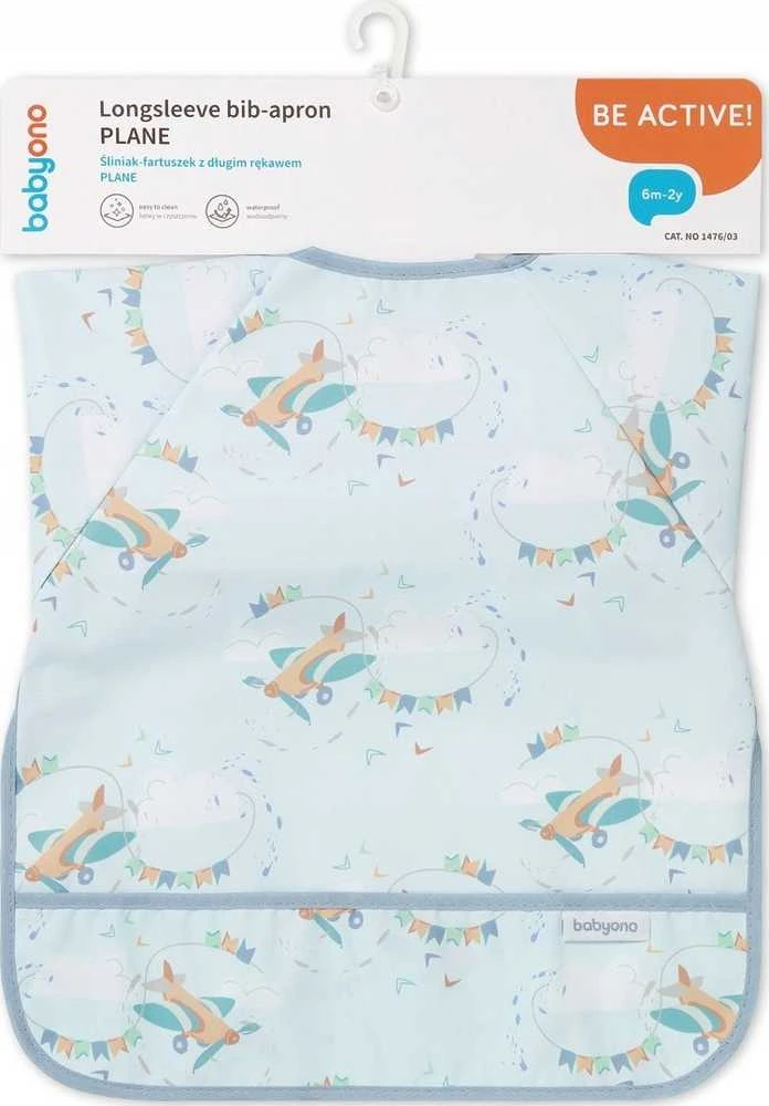 Baby Ono Babyono prijuostėlė su rankovėmis lėktuvas 1476/03