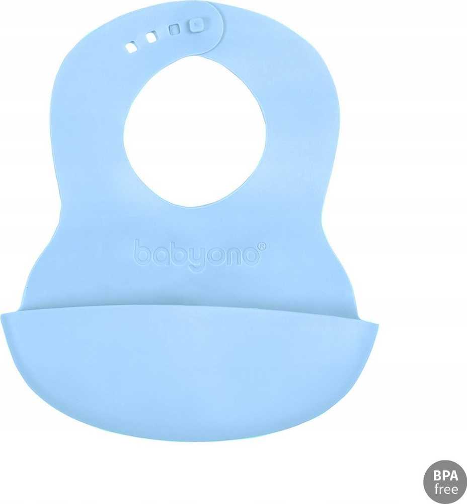 Baby Ono BabyOno mėlynas silikoninis seilinukas su reguliuojamu užsegimu