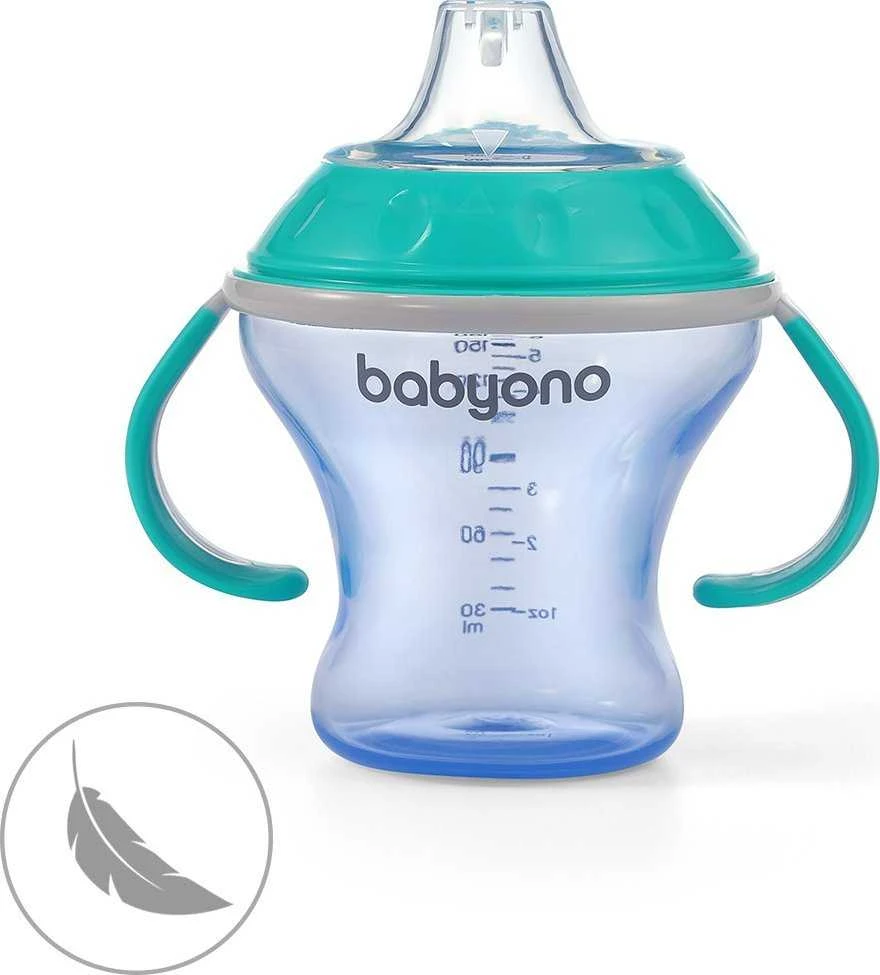Baby Ono BabyOno neišsiliejantis puodelis minkštu snapeliu NATURAL NURSING, mėlynas, 180 ml, 1456/01