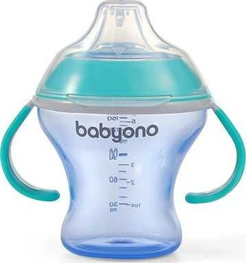 Baby Ono BabyOno neišsiliejantis puodelis minkštu snapeliu NATURAL NURSING, mėlynas, 180 ml, 1456/01