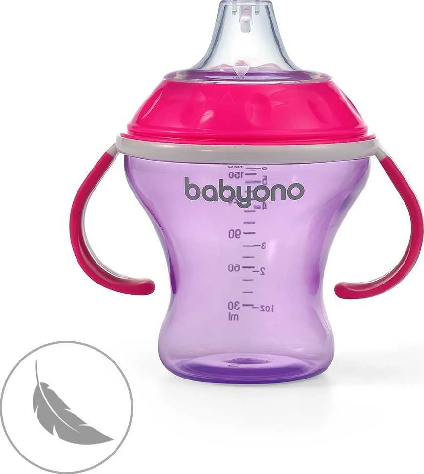 Baby Ono BabyOno neišsiliejantis puodelis minkštu snapeliu NATURAL NURSING, rožinis, 180 ml, 1456/02