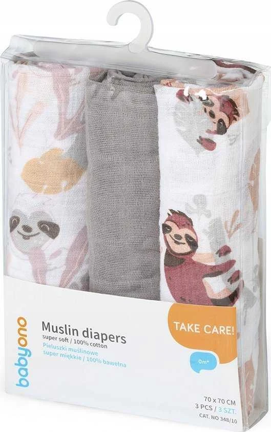 Baby Ono BabyOno vystyklai medvilniniai 3 vnt pilki 348/10