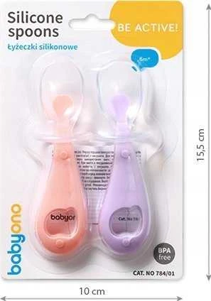 Baby Ono Babyono silikoniniai šaukšteliai 2vnt oranžinis violetinis 784/01